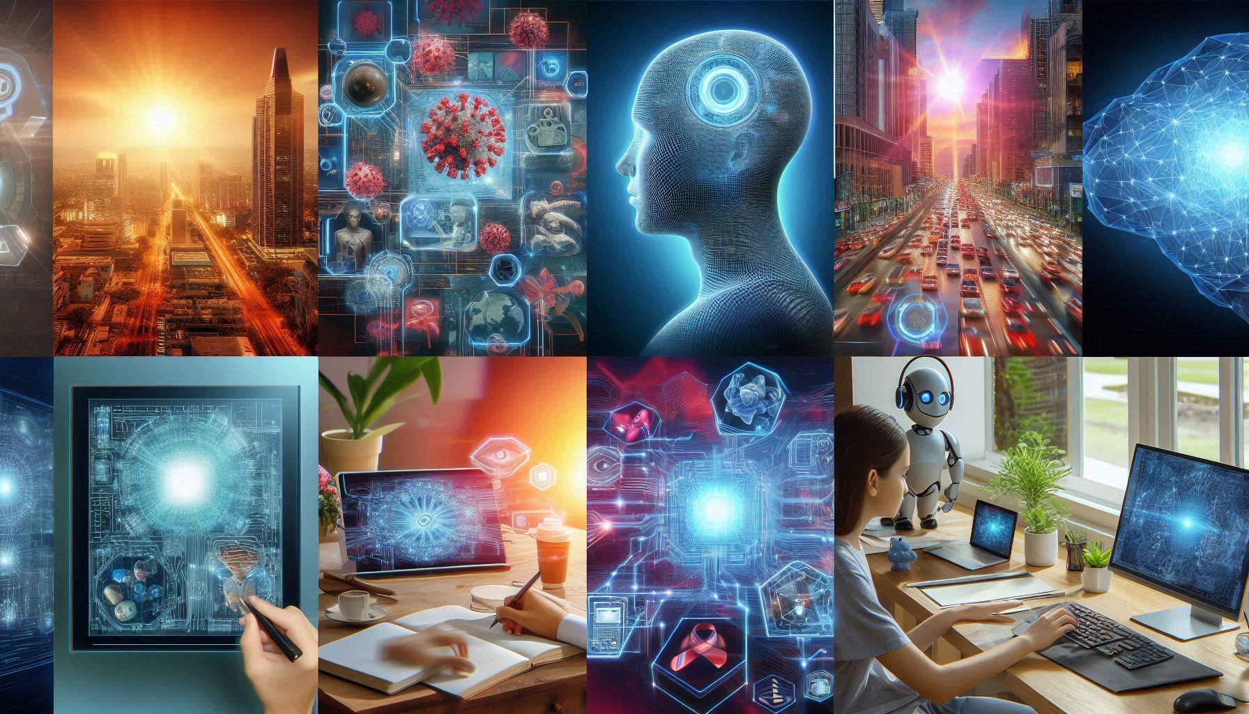 A collage showcasing several cutting-edge AI tools in action